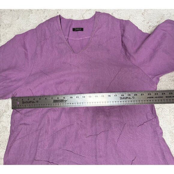Jaskar Women V-Neck Textured Asymmetric Linen Tunic Top Blouse Purple 3/4 Sleeve - Picture 6 of 9